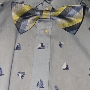 Nautica Blue Button Down Shirt with Plaid Bow Tie